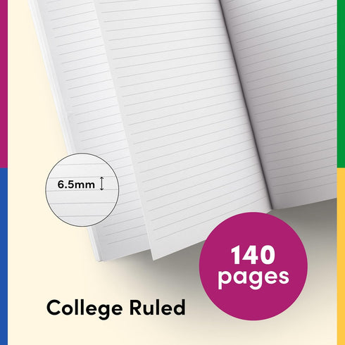 POKETO Lined Notebook Journal - 140 Page College Ruled Notebook, 100 GSM Thick Paper, Softcover, 8.25” x 5.75”