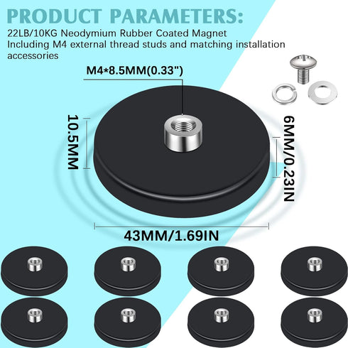 8 30 Lbs M4 1.69 Inches Flutesan Pcs Rubber Coated Magnets Anti Scratch Mounting Magnets Neodymium Magnetic Base