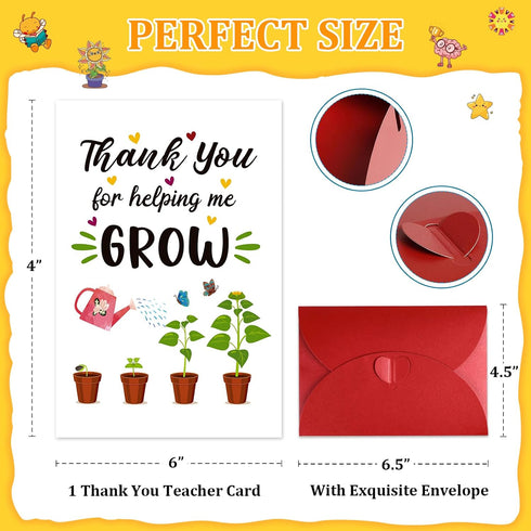 Teacher Appreciation Card - Teacher Thank You Card with Envelope Thank You for Helping Grow Cards from Studen End