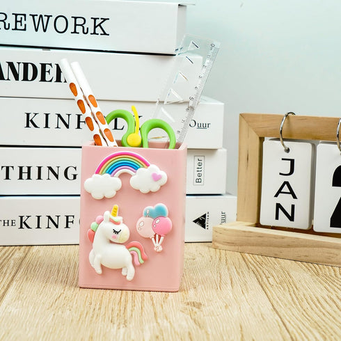 Wonhibo Cute Pink Silicone Desk Pen Holder for Girls, Aesthetic Pencil Cup Organizer for Office Desktop