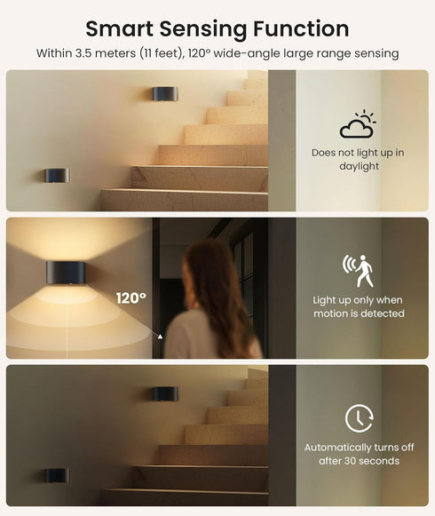 3 5000mAh 1 Pack FULEN Motion Sensor Wall Lights with Remote Control Colors Wireless Wall Lamp LED Indoor Up Down Wall