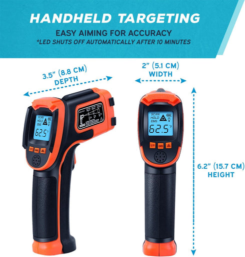 Kizen Infrared Thermometer Gun (LaserPro LP300) - Handheld Surface Thermometer for Griddle, Grill, Oven, Engine, A/C -