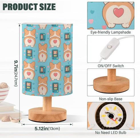 EFEWOI Table Lamp Corgi Heart Game Console Bedside Nightstand Lamps Fabric Shade Desk Lamp with Wood Base for Bedroom