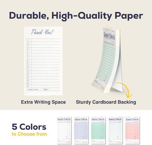 500 (10 FMP Brands Guest Check Books for Servers, Server Note Pads Paper, Total Sheets Pads), Light Green with Guest