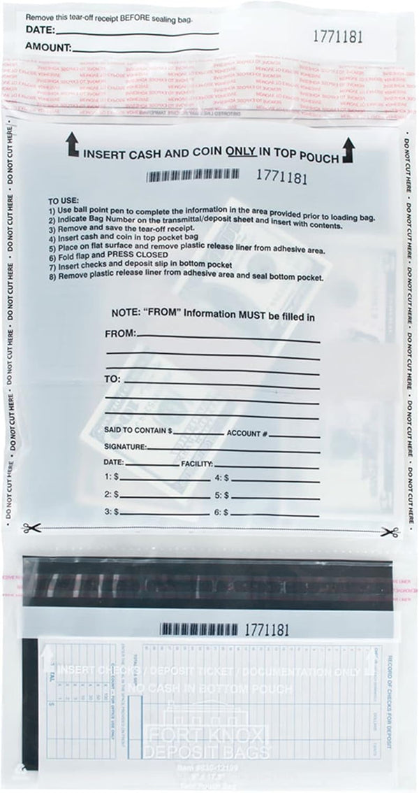 BankSupplies Vertical Split White Deposit Bags, Tamper Evident Dual Pocket Transaction Bag, Box of 100