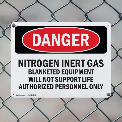 (2 Pack) Nitrogen Inert Gas Equipment OSHA Danger Sign 18 Inch X 12 Inch Rust-Free Aluminum Metal Signs