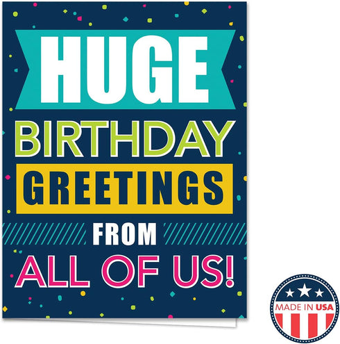 Big Blue Birthday Card From All Of Us, 8.5" x 11" Large Greeting Card Made In The USA