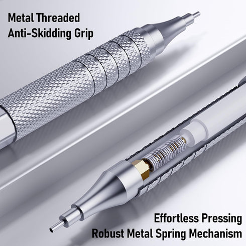 Four Candies Metal Mechanical Pencil Set, 3PCS 0.5, 0.7, 0.9MM & 2PCS 2MM Pencils with 420PCS Leads for Drawing (Silver)