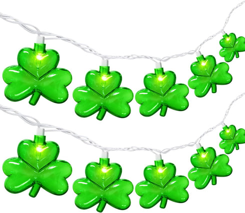 20LED St Patrick's Day Decorations Lights, 12Ft Clear Green Shamrock String Lights