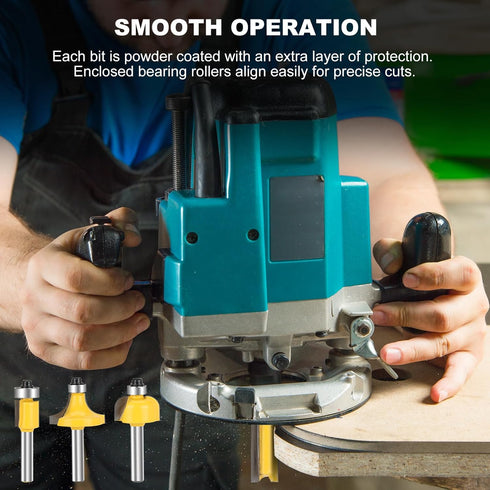 BoooRen Tool 15Pieces Set 1/4 Inch Boren Router Bits Shank Woodwork Toolsfor Doors for Beginners Woodwork