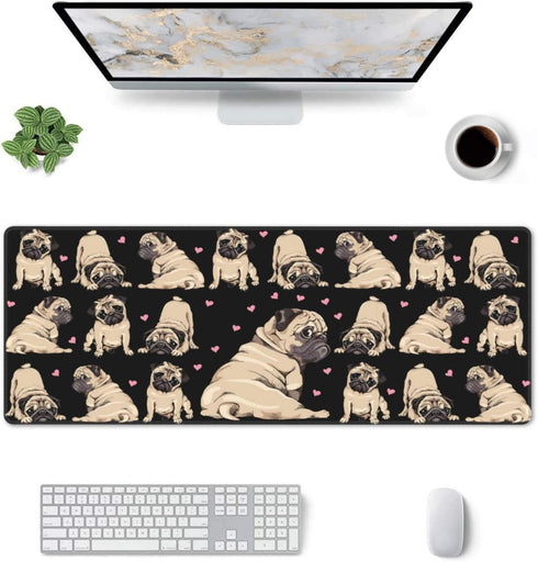 Pug Cute Black Cool FUUNY Dog Love Mouse Pad XL Extended Desk Mat, Non Slip Rubber Base Stitched Edge Gaming Pc Desktop Large Mice Pad,31.5 X 11.8 Inch by Gianlaima