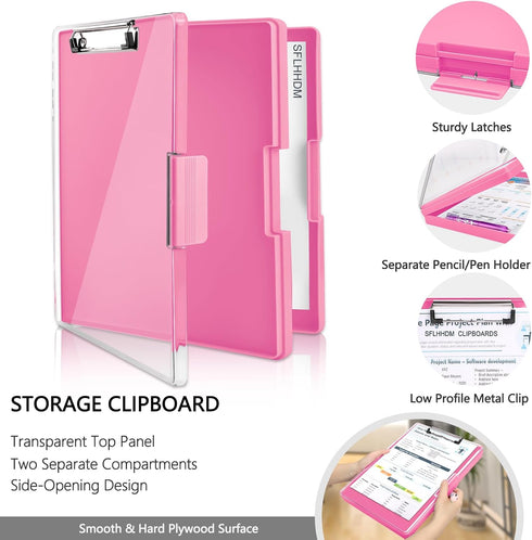 Clipboard with Storage, Heavy Duty Clip Boards 8.5x11 with 2 Storage Cases, Side Opening Clipboards for Office Supplies