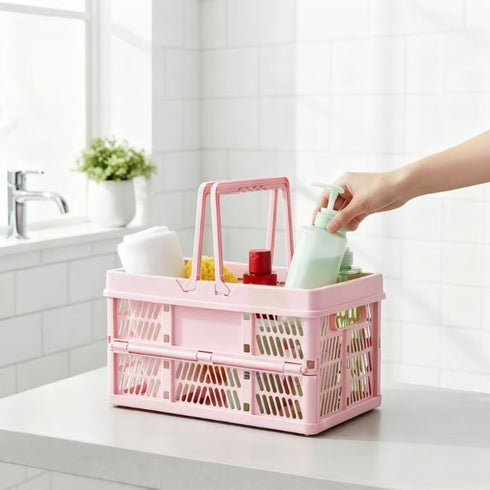 organizing,14.96" x9.84"x 7.87" basket,20L Pink crates for storage,plastic baskets for collapsible shopping foldable