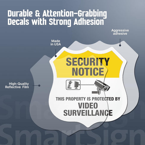Set Pack 2.75"x3.25" SmartSign Protected by Video Surveillance Security Notice Decal | Five of EG Reflective Adhesive