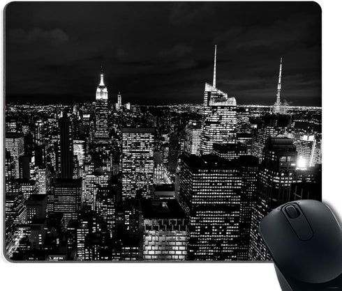 Smooffly Gaming Mouse Pad Custom, Rectangle Black and White City New York Night Sky