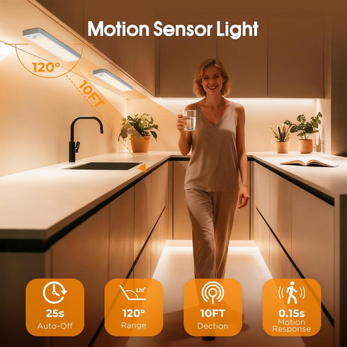 Dimmable 3 Closet 4 Pack Under Cabinet Rechargeable Lighting: Color Temperature Motion Sensor Lights Indoor - Battery