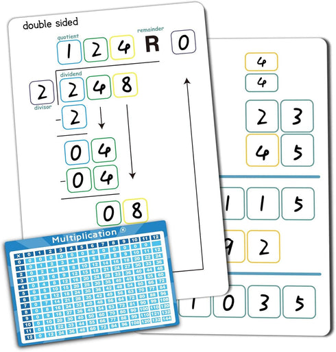 Set of Dry Erase Multiplication and Division Practice Boards, 8" x 12" for Kids, Classroom, Home