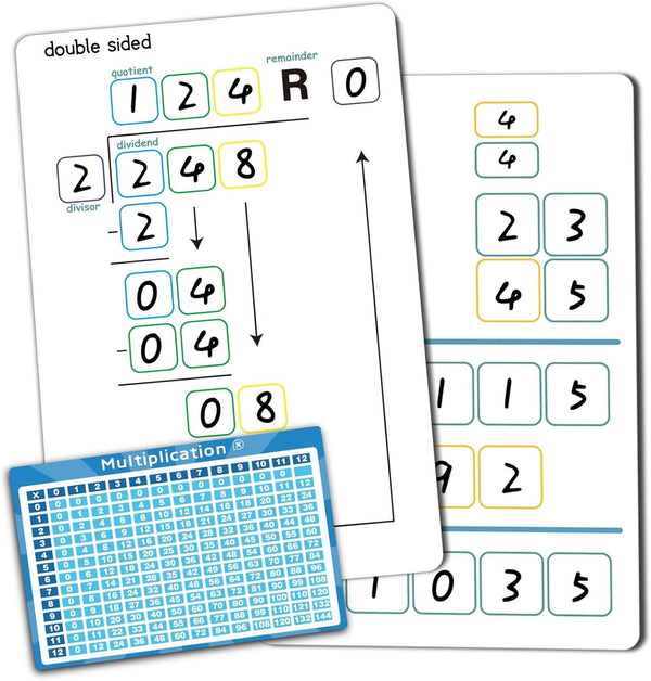 Set of Dry Erase Multiplication and Division Practice Boards, 8" x 12" for Kids, Classroom, Home