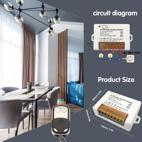 DieseRC 2 Channels Wireless Relay Remote Control Switch, 433Mhz RF AC 110V 120V 220V 240V, 10A Relay Receiver