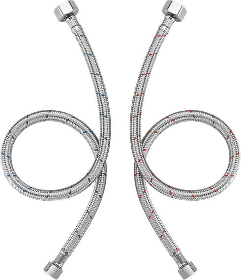 sumerain Braided Stainless Steel Faucet Supply Lines, 24 Inch Length, 1/2-inch FIP x 3/8-inch Compression, Pack of 2