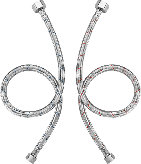 sumerain Braided Stainless Steel Faucet Supply Lines, 24 Inch Length, 1/2-inch FIP x 3/8-inch Compression, Pack of 2
