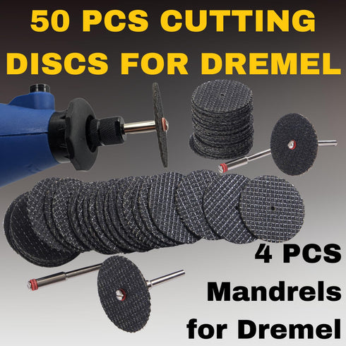 Drilax Rotary Tool Cutting Discs, 50 Pcs Cut Off Wheels, Double Fiberglass Reinforced Tool Set with 4 Mandrels