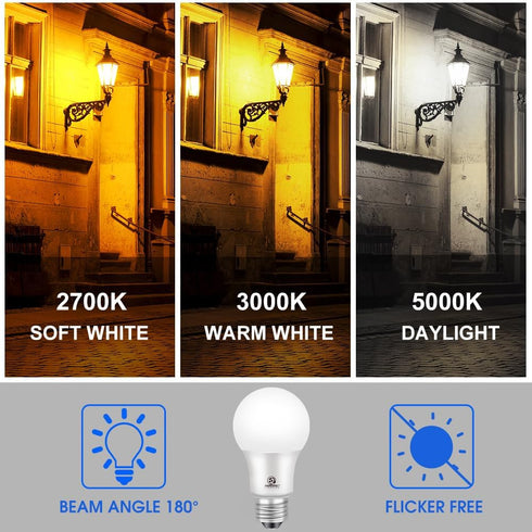 2-Pack Bulb, 60 Equivalent(6W), 800LM, 5000K, E26 Bulb Energetic Dusk to Dawn LED Outdoor Light Watt Daylight Base