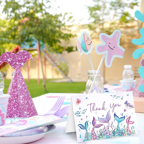 50 4 6 Inch Whaline Pcs Mermaid Thank You Cards Greeting Cards Purple Glitter Boxed Blank Note Card with Envelope