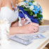 Sayglossy 50 Sets Blue Bridal Shower Bow Pens Wedding Thank You Gifts for Guests Blue White Floral Ballpoint Pens