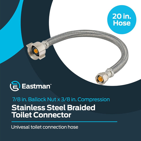 Eastman 20 Inch Flexible Toilet Connector, 7/8 Inch Ballcock x 3/8 Inch Compression, Stainless Steel Braided Hose, 48090 by Eastman