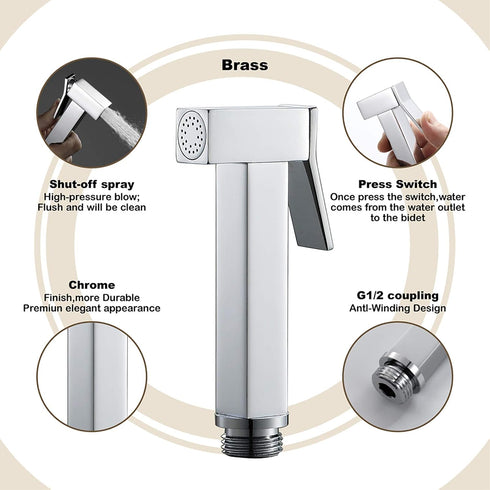 GLYYR Handheld Bidet Sprayer for Toilet, Brass Portable Cloth Diaper Sprayer Square Bathroom Bidet Sprayer Kit