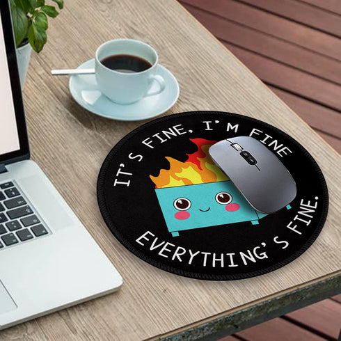 Dumpster on Fire Round Mouse Pad 8.6 x 8.6 Inch, Cute Funny Mousepad for Laptop Gaming, Non-Slip Rubber Base, Office