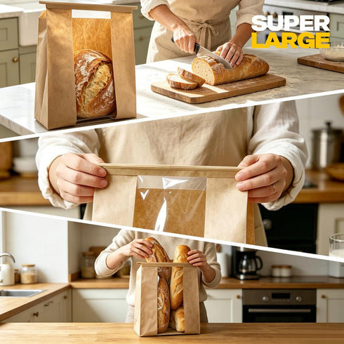 BIUBIU 50Pcs 16x10x5in Extra Large Paper Bread Bags with Tin Tie Tab Lock, XL Sourdough Bread Bags for Homemade Bread