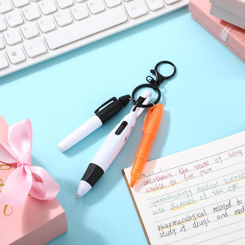 Nurse Pen Set, Retractable Ball Pen, Highlighter Permanent Marker Pen with Nursing Keychain Clip (Black)