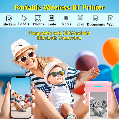 Vicbear 12 Mini Portable Printer, Inkless Sticker Printer with Rolls Paper, Thermal