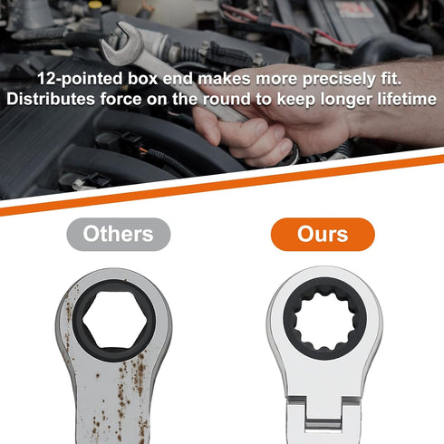 Egofine 13mm Ratchet Wrench Flex Head, Industrial Grade Gear Spanner with 12 Point Box End