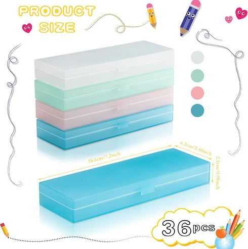 Fainne 36 Pieces Frosted Plastic Pencil Box, Bulk Plastic Pencil Case with Lid and Snap Closure for Office Supplies