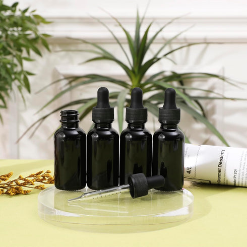 48 Pack 1oz Black Glass Dropper Bottles with Dropper, Pretty Finish for All Kinds of Liquids, Leakproof Travel