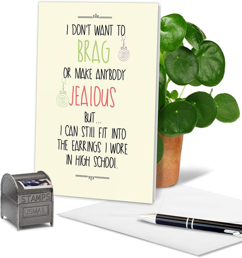 NobleWorks Funny Happy Birthday Card, Colorful Humor Card with Envelope, High School Earrings 5570