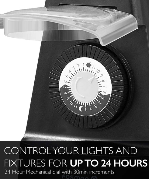 Fosmon Outdoor Timer Outlet Waterproof, Outdoor Pool Pump Timer, Outdoor Light Timer Weatherproof, 24 Hour Mechanical Heavy Duty Plug in Timer with 2 Grounded Outlets, 15A, 3-Prong, ETL Listed by Fosmon