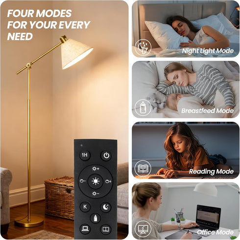 Dimmable Remote Floor Lamp for Living Room and Bedroom - Modern Tall Standing Lamps with Led Blub and Light - Gold Arc