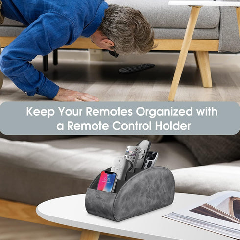 Large Remote Control Holder with 5 Compartments, KENOBEE Anti-slip Desktop Caddy for Phone, Office Supplies - Gray