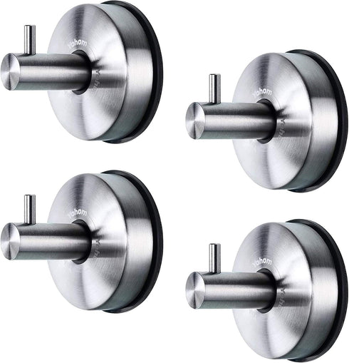 YOHOM 4Pcs Vacuum Suction Cup Hooks, Shower Towel Holder, Brushed Stainless Steel Kitchen Storage Organizer