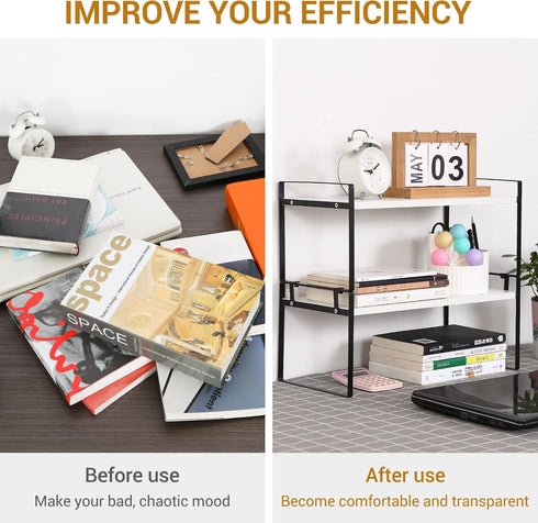 YGYQZ Wood Office Desk Shelf Organizer - Cute Dresser Top Storage Rack for Women, Men, and Kids