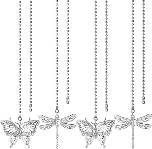 SHIFANQI Ceiling Fan Pull Chain, 4 Pack Silver Dragonfly Fan Pull Chain Extension,