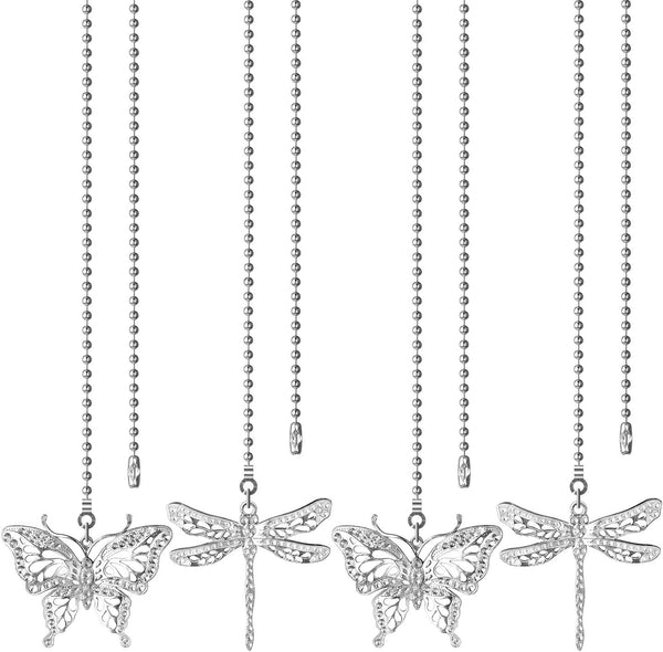 SHIFANQI Ceiling Fan Pull Chain, 4 Pack Silver Dragonfly Fan Pull Chain Extension,