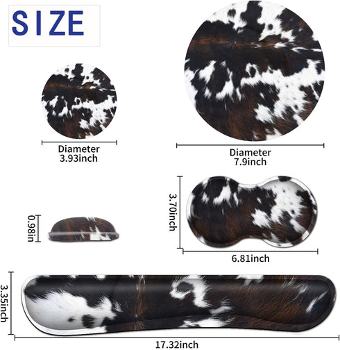 Keyboard Wrist Rest and Mouse Wrist Rest Support Padded Memory Foam Set, Durable Non-Slip Base for Computer Laptop Office Accessories,Ergonomic Mouse Pad Cute Cowhide Brown Black Cow