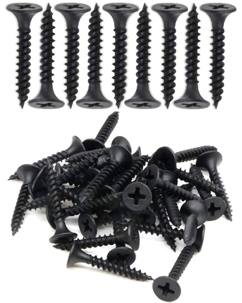 100pcs #6 x 1 Flat Head Phillips Drywall Screws, Carbon Steel 1022A, Black Phosphate