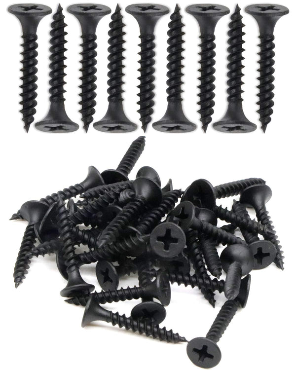 100pcs #6 x 1 Flat Head Phillips Drywall Screws, Carbon Steel 1022A, Black Phosphate