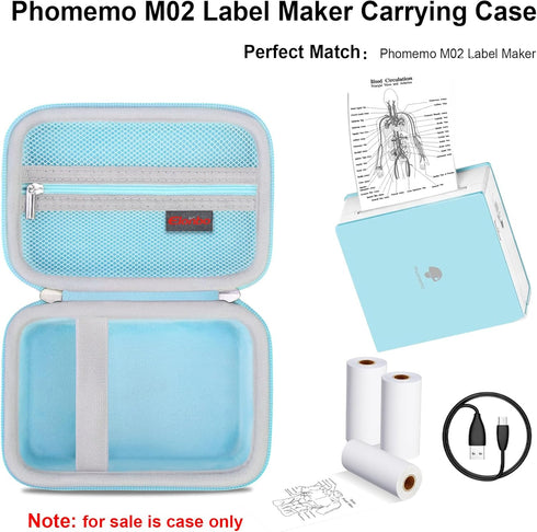 Carrying Case for Phomemo M02 Label Maker, Pocket Printer Mini Sticker Printer Bluetooth Inkless Thermal Photo Printer Travel Bag, Label Printer Storage Holder, Mesh Pocket Fits Label Paper